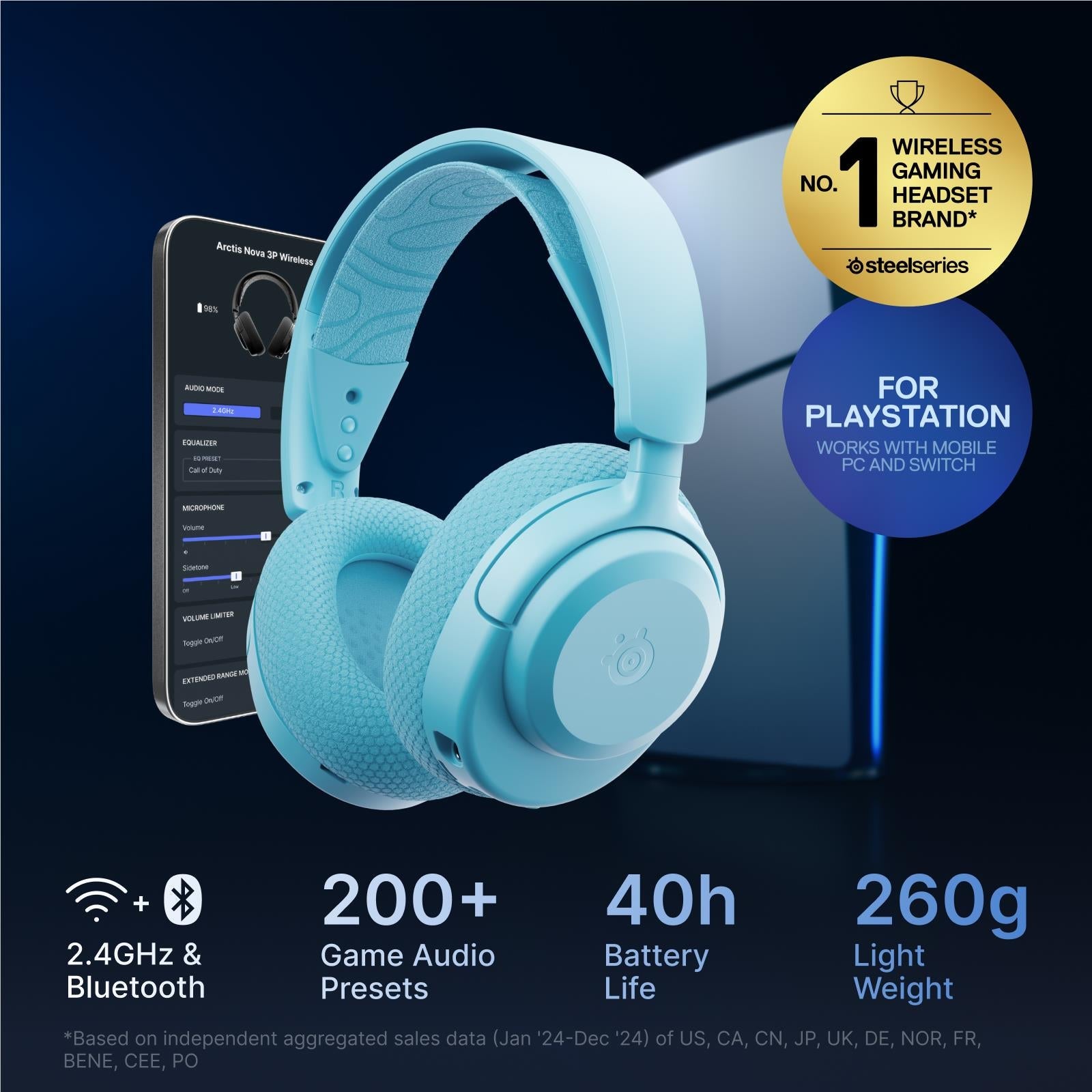 SteelSeries Arctis Nova 3P Wireless Multi-Platform Gaming Headset (Aqua)