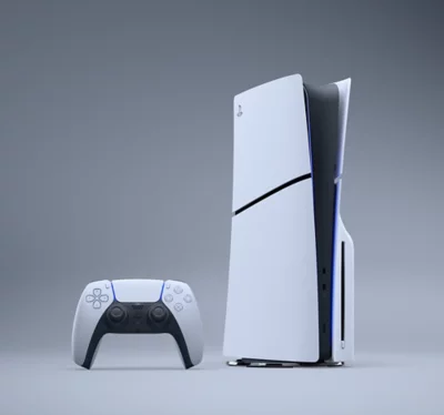 ps5 disc edition console standing vertical